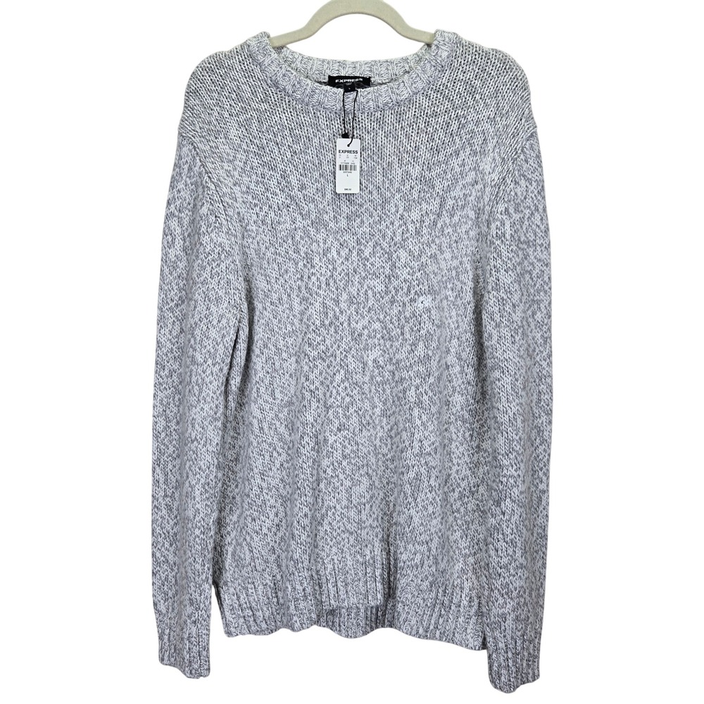NWT EXPRESS Grey Knit Crewneck Sweater Wool Blend Large Gray Cozy Preppy Minimal